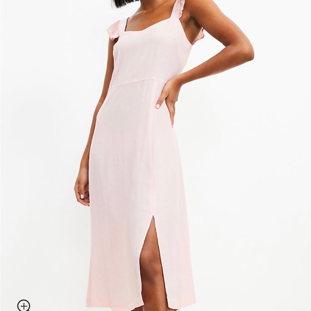 Dotted Ruffle Strap Midi Dress